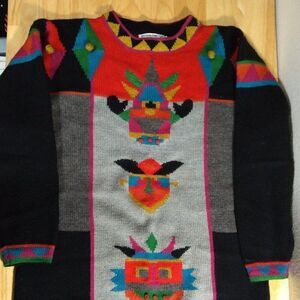 Vintage Rene Derhy Color Block Aztec Pattern Crewneck Sweater
